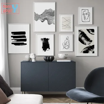 

Nordic Poster Abstract Body Lines Brush Black And White Curves Wall Art Canvas Painting Wall Pictures For Living Room Decoration