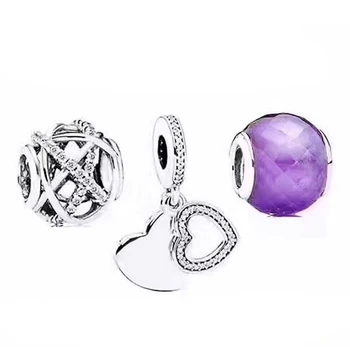 

NEW 100% 925 Sterling Silver Love Pendant Hollow Beaded Glass Bead Set Elegant and Elegant Gift Surprise Collection