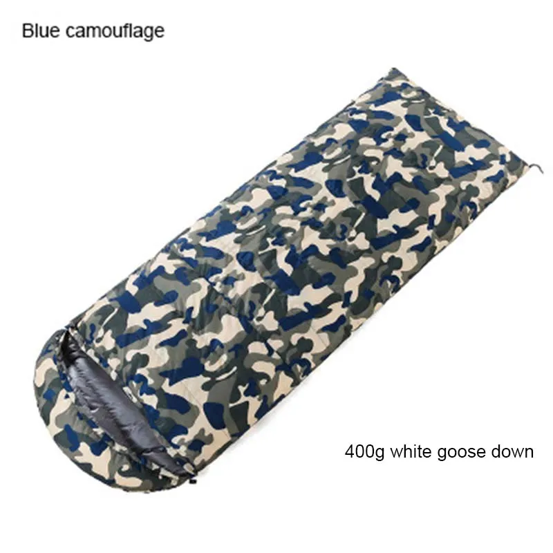Blue 400g Fill Утолщенный Открытый Кемпинг Взрослый ультра-легкий конверт летний Камуфляжный спальный мешок гусиный пух сплайсинга двойной спальный мешок - Цвет: Blue 400g Fill