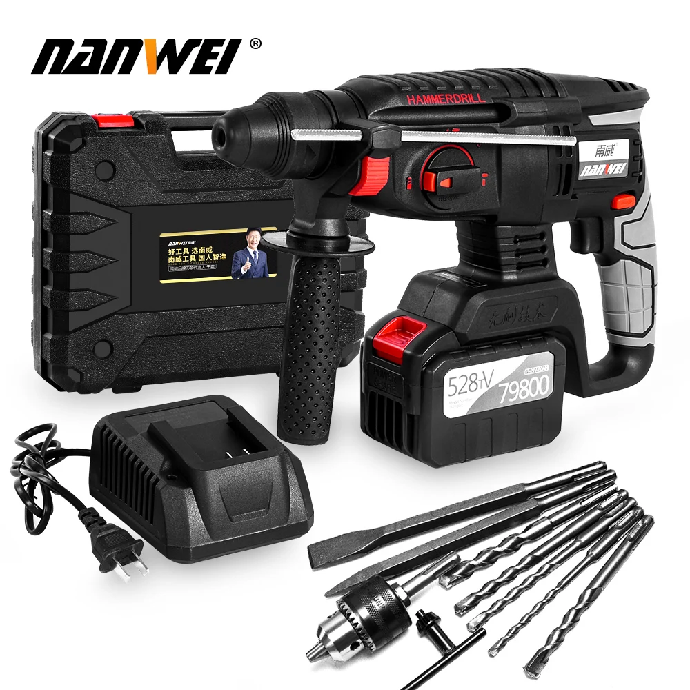 

21V Brushless 4 Function Rotary Hammer Drill with Adjustabl Grip Handle 1 Inch SDS-plus 980 RPM Electric Cordless Drill Hammer
