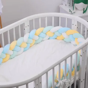 

2.2M/3M Baby Bed Bumper in the Crib for Newborn Cot Bumper Protector 4 Knot Braided Bumper Room Decoration