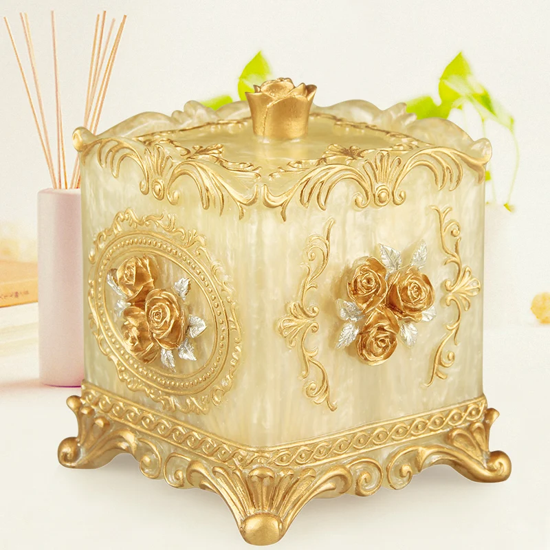 European Style Emboss Resin Toothpick Box Cotton Swab Box Home Desktop Toothpick and Cotton Swab Storage Supplies