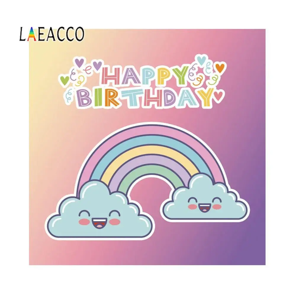 

Laeacco Photo Background Happy Birthday Baby Shower Birthday Sky Rainbow Photography Backdrops Customized Vinly For Photo Studio