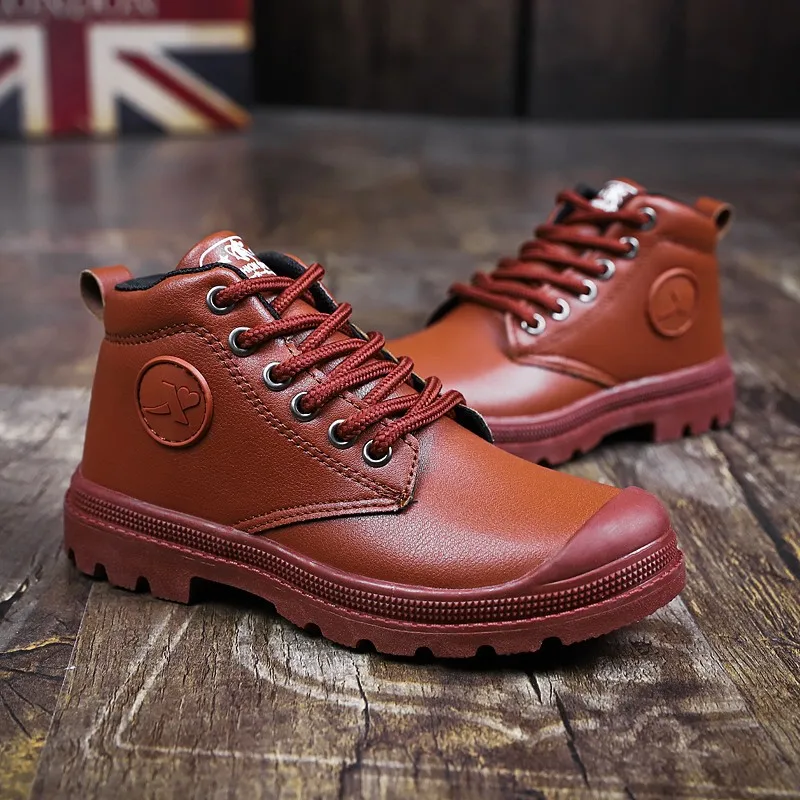 

Spring And Summer Children Leather Shoes Men's Children Leather Boot Teenager Casual Boots New Style Retro Martin Boots