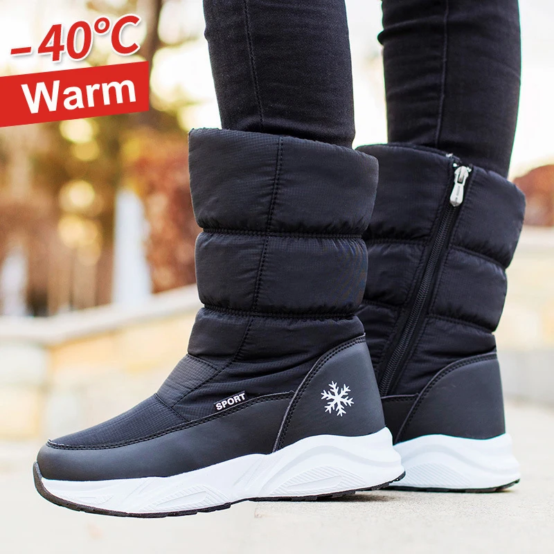 Ceny Damskie buty śniegowe 2019 platforma ciepłe grube pluszowe buty zimowe wodoodporne antypoślizgowe buty zimowe botas de mujer