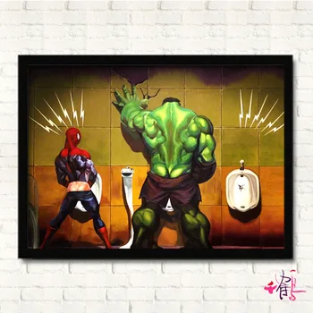 

Marvel Characters In Toilet Deadpool and Hulk Cartoon Paintings Home Wall Decoration Painting Children's Bedroom Avenegers