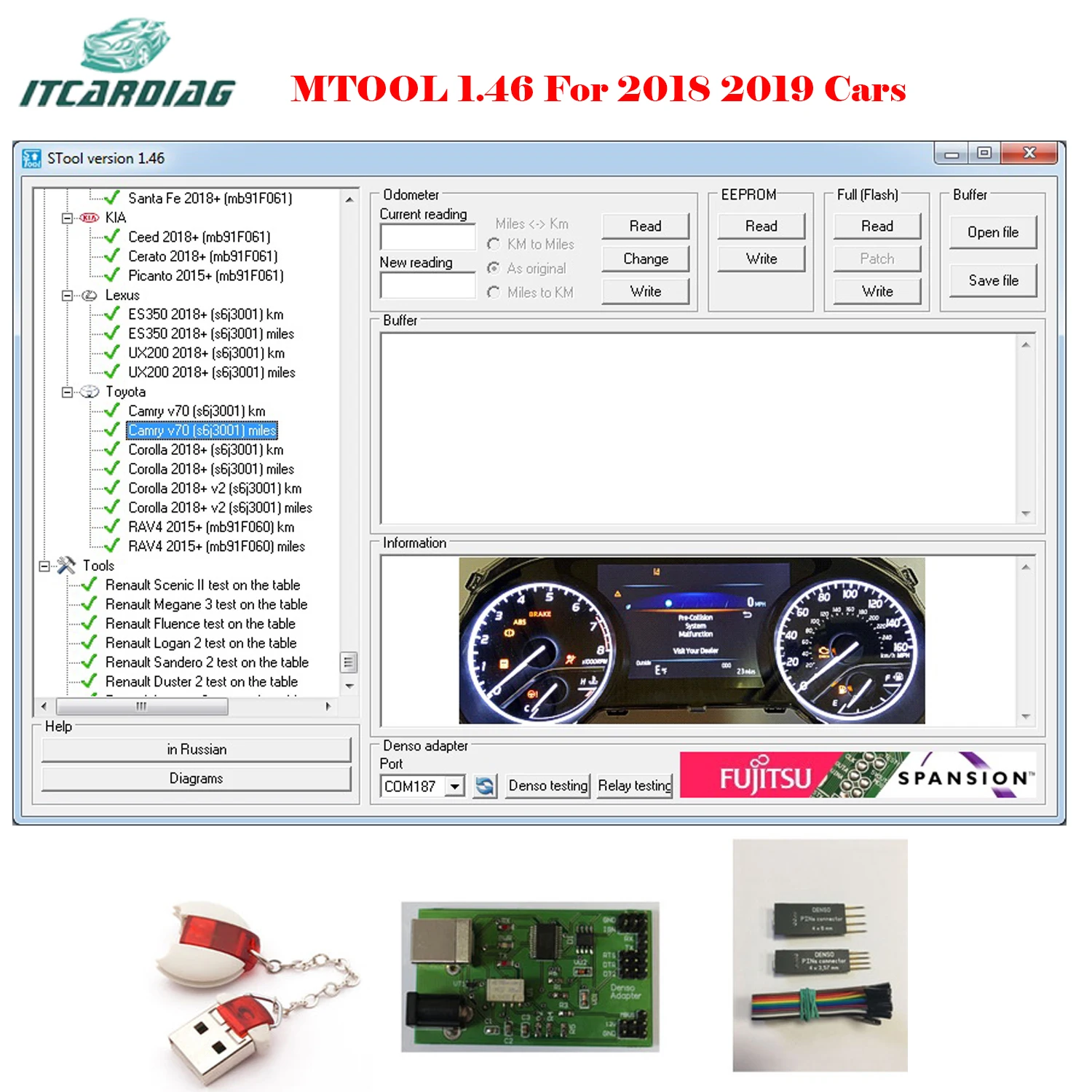 

MTool V1.46 Odometer Correction Software Dongle + Denso adapter + Denso Pin Wires Cable Mileage Correction Tool Supports 2018+
