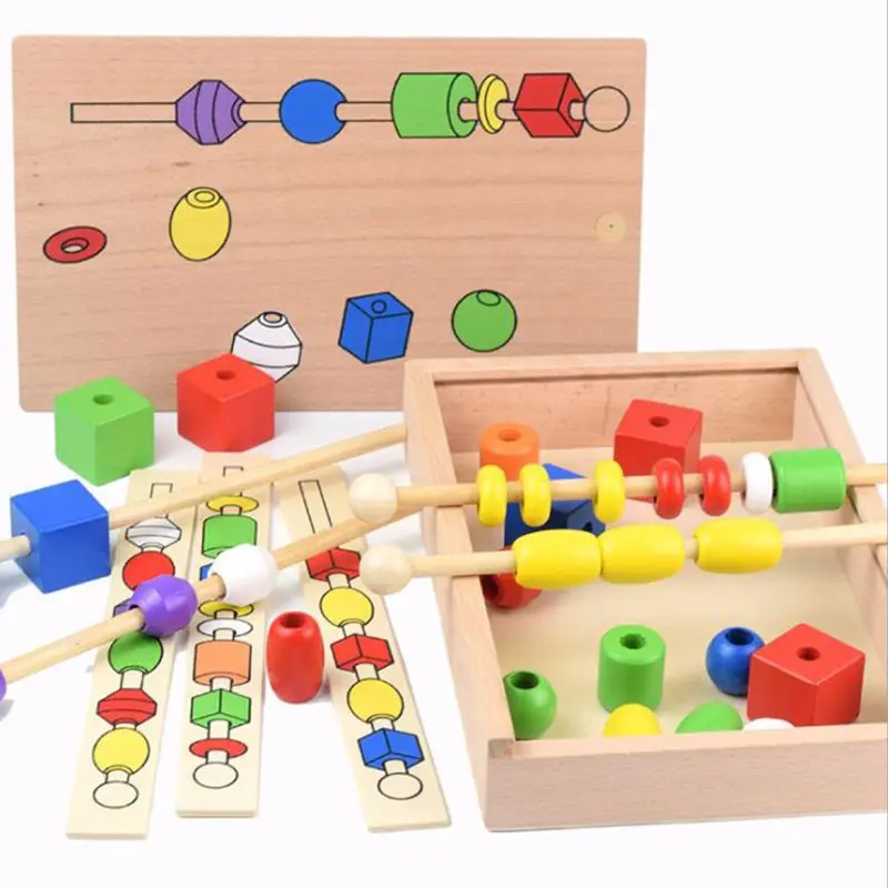  Children's Educational Beaded Box Wooden Montessori Teaching Aid Color Shape Toy - 4000505543113