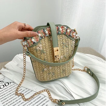 

Bohemian Straw Bag Women Handbags Luxury Lace Embroidered Lady Shoulder Crossbody Bags Chic Chain Woven Female Travel Purses