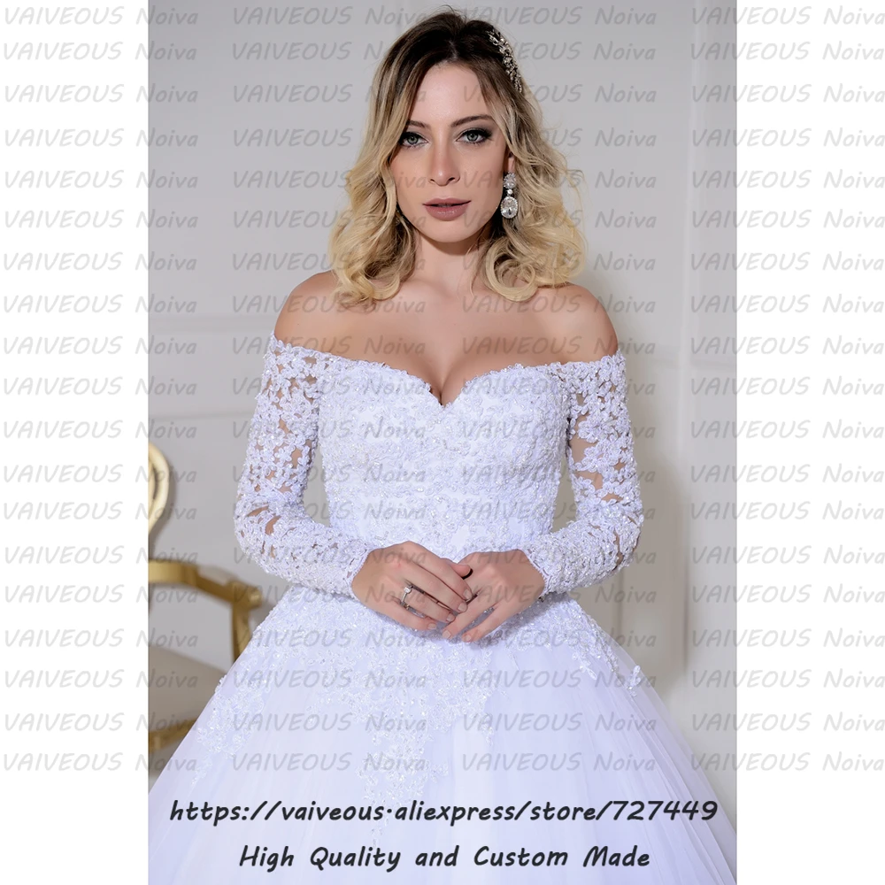 Романтическое кружевное свадебное платье с жемчугом Vestidos De Noiva, сексуальное бальное платье с открытыми плечами, свадебные платья с длинным рукавом, Rob e de Mariee