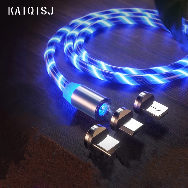 

KAIQISJ LED Lighting Fast Charging Magnetic USB Type C Cable Magnetic Cable USB Micro Charger Cable Wire For iPhone Huawei