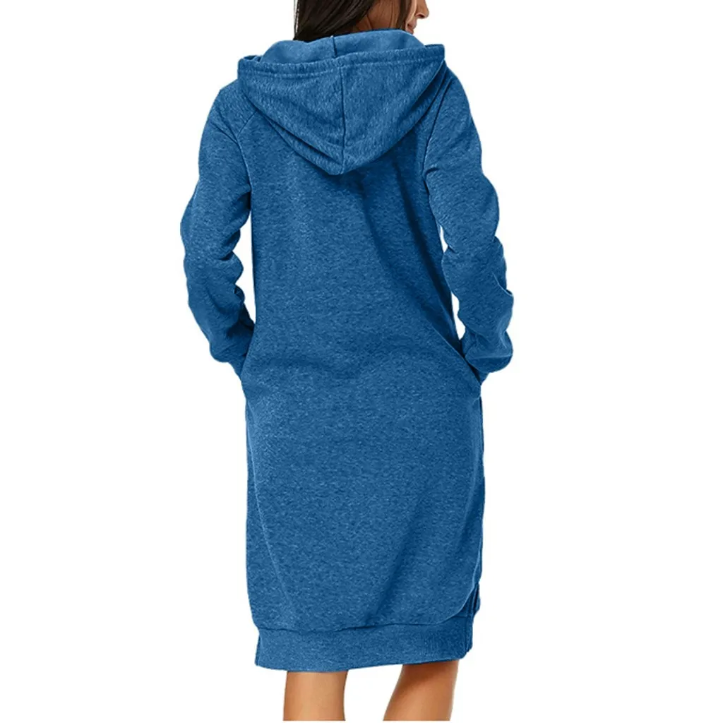 Robe hiver femme, женское платье, повседневное, одноцветное, с длинным рукавом, зимнее платье, с карманом, толстовка, с разрезом, платье, vestidos ropa mujer