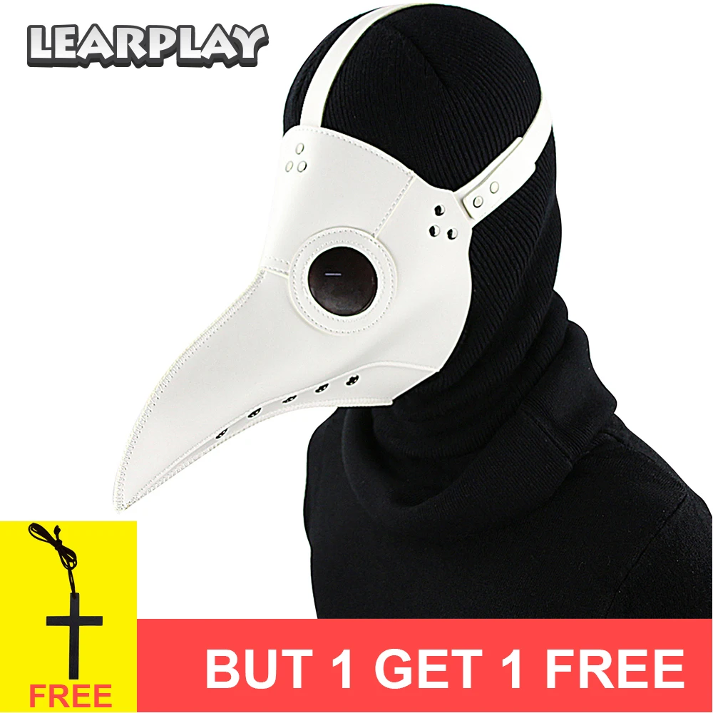 

Plague Doctor Mask Black White for Men Women PU Leather Steampunk Gas Cool Beak Mask Halloween Carnival Party Cosplay Accessory