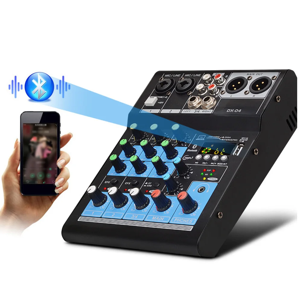 Bluetooth запись дома KTV 4 канала аудио микшер USB портативный звуковая карта небольшой микшерный пульт Профессиональный DJ Караоке стерео