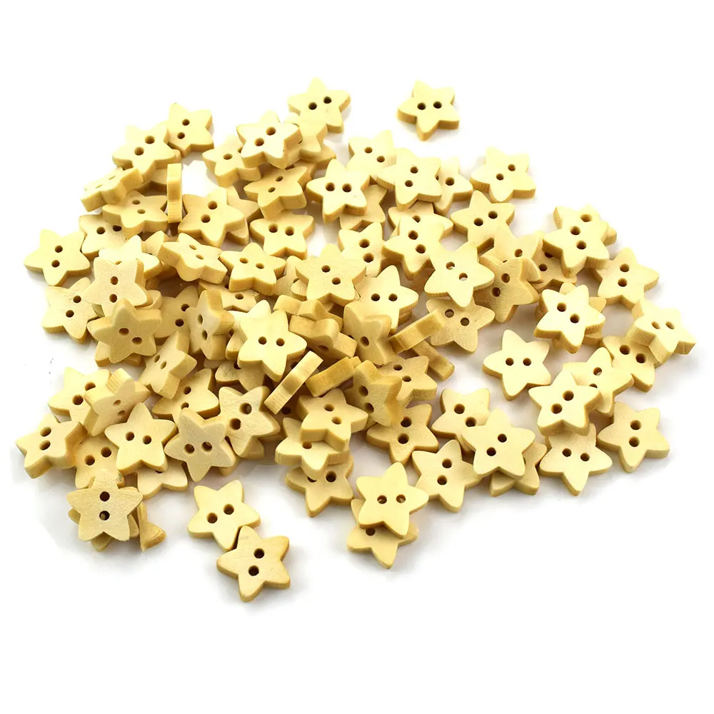 1000pcs 2 Holes Diy Star Shape Wooden Button Scrapbook Craft