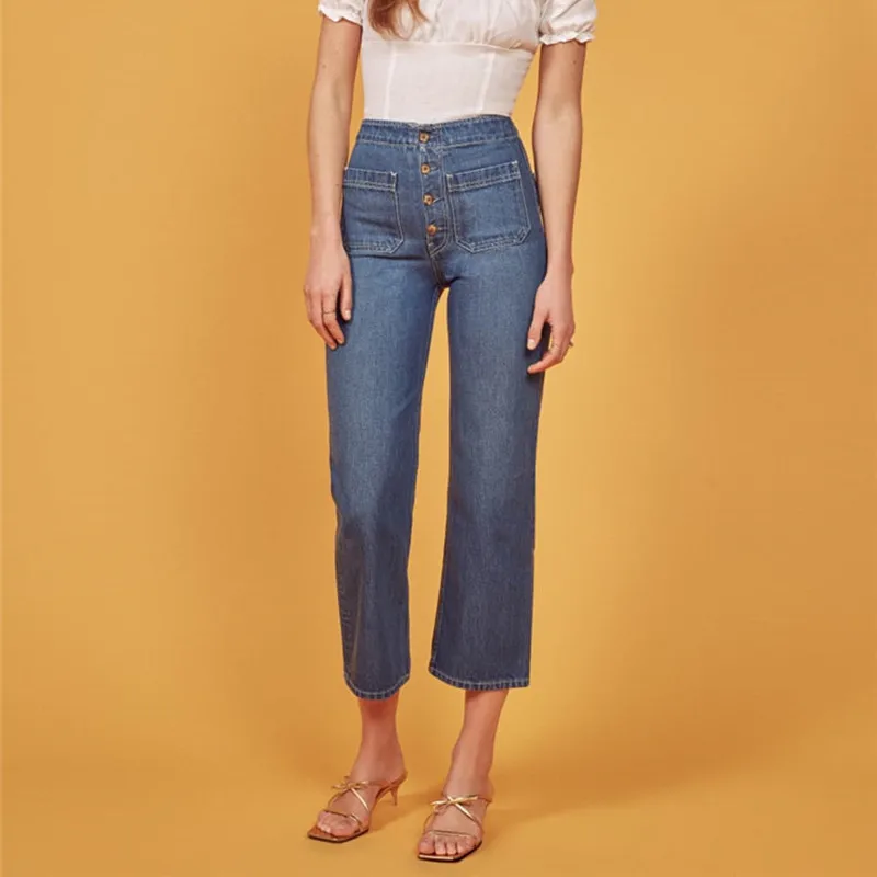 Женские джинсы брюки Slim Fit с высокой талией Осень новинка 2020|Прямые джинсы| |