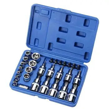 

29Pcs Star Torx Sockets Set & Bit Male Female E & T Sockets Ratchet Screwdriver Bit for Mechanics Security Repair