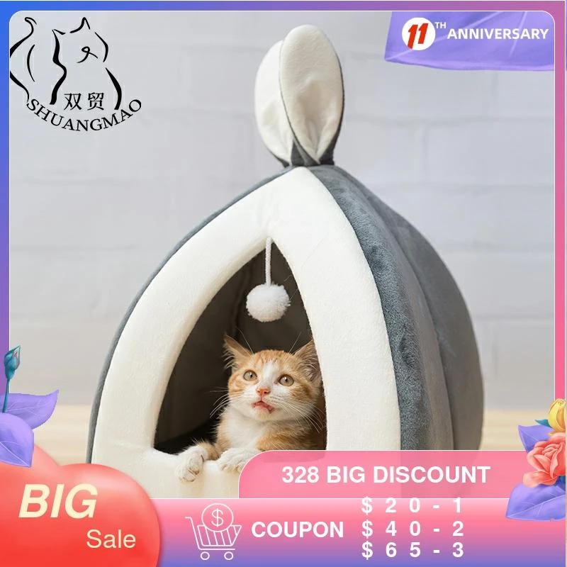 Shuangmao Hot Pet Cat Bed Indoor Kitten House Warm Small For Dogs Nest Collapsible Cats Cave Cute Sleeping Mats Winter Products Cat Beds Mats Aliexpress