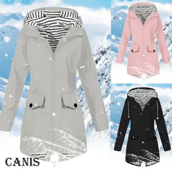 

Women Slim Oversize Rain Jacket Outdoor Waterproof Hooded Raincoat Windproof Winter Women Outerwear Zipper Solid Jacket Coats