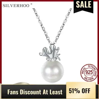 

SILVERHOO 925 Sterling Silver Pendant Necklaces Simple Smooth Shell Pearls Women Necklace Party Fine Jewelry New Arrival