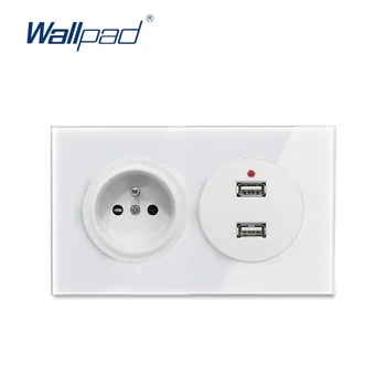 

Wallpad French Wall Power Socket With 2USB Crystal Tempered Pure Glass Panel Outlet Grounded 16A 146*86mm 5V 2400MA