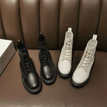 

Autumn Martin Boots Women 2020 Fashion Casual Flat Shoes Solid Color PU Leather Low Heel Ladies Ankle Boots Ankle Boots Q13-01