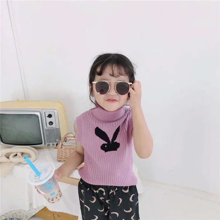 

2019 Autumn And Winter Waistcoat Rabbit Embroidered High Collar Vest Sleeveless Korean-style Knitted Sweater Kids' Sweater