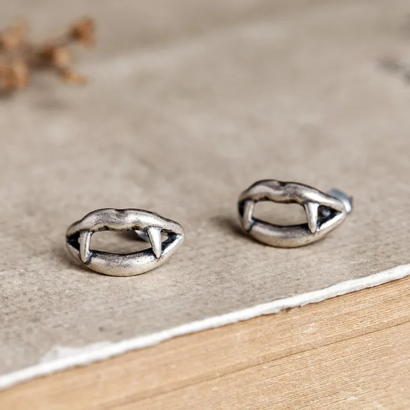 

1pair Unisex Vampire Lips Real 925 Sterling Silver Stud Earrings Punk Rock Earrings European Fashion Jewelry Factory Outlets