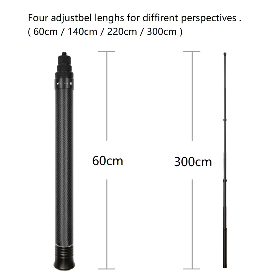 Wiseten Bastone Per Selfie Da 3M In Fibra Di Carbonio Per Insta 360 X5 X4 X3, Ultra Lungo Invisibile Con Adattatore GoPro Hero 13-9 E DJI Osmo Action 5 Pro