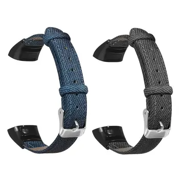 

Denim Pattern Genuine Leather Watchband Wrist Strap Replacement for Huawei Honor Band 5/4 Bracelet Accessories