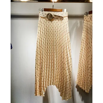 

2020 Spring Summer Women Bright Dot Print Pleated A-Line Skirt