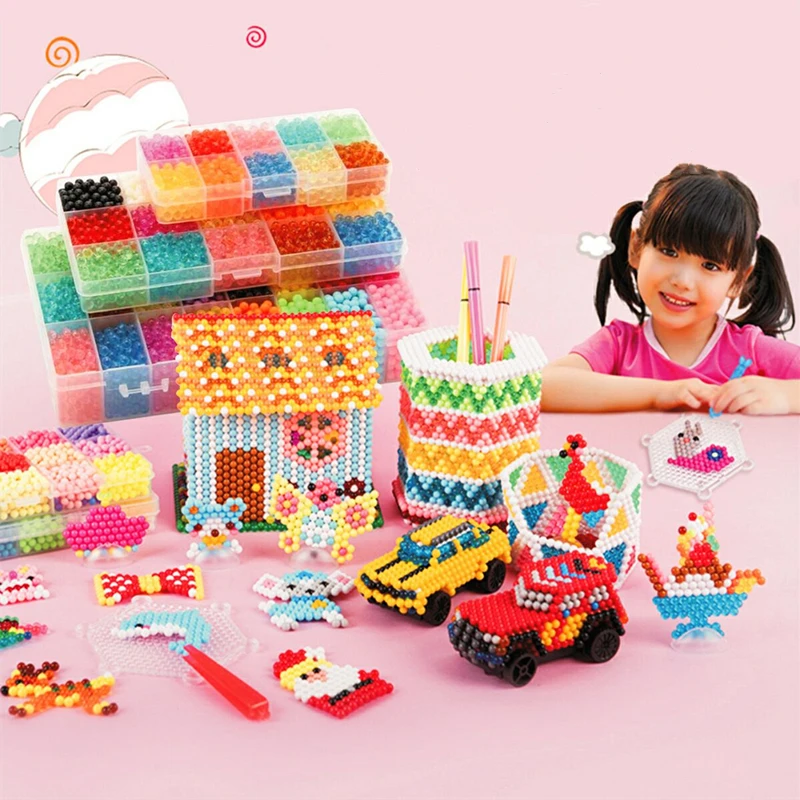 6000Pcs/Set 4.5mm DIY Water Spray Magic Beads Kit Animal Molds Hand Making 3D Beads Puzzle Educational Beads Children Toys