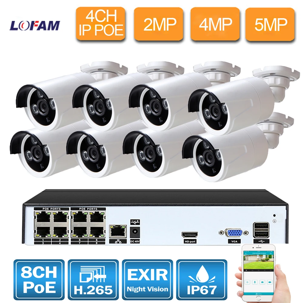 LOFAM 8CH система безопасности камеры POE наружная ip-камера система наблюдения POE NVR комплект 2MP 4MP 5MP водонепроницаемая система безопасности