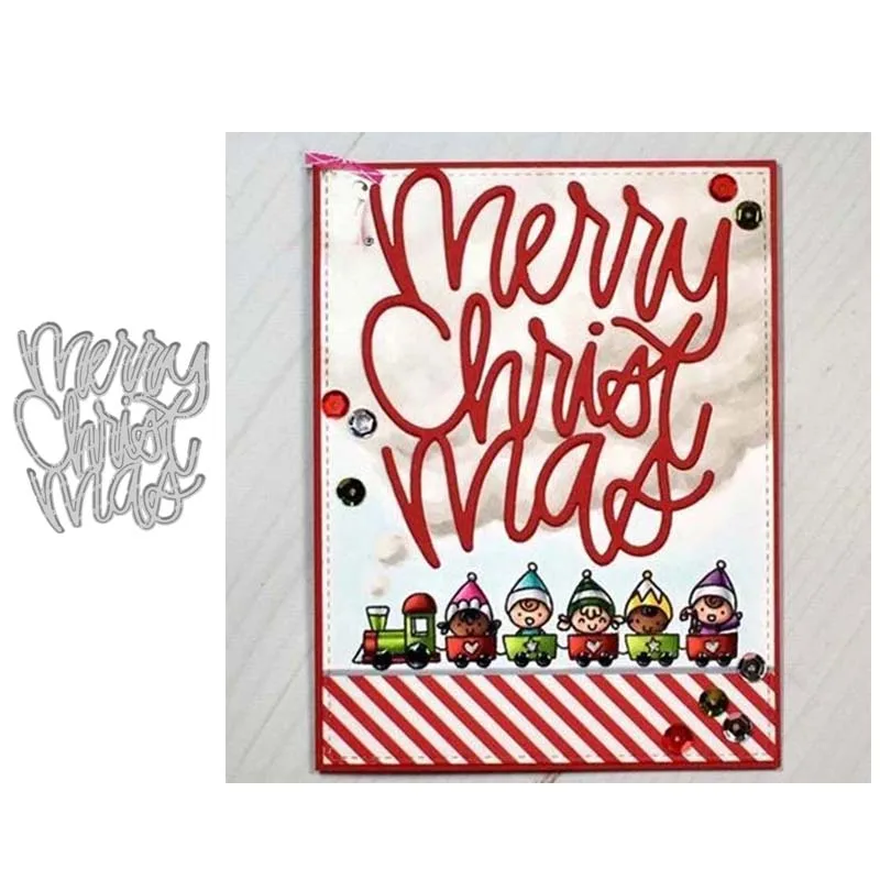 Металлические режущие штампы для скрапбукинга с надписью Merry Christmas фон рукоделия