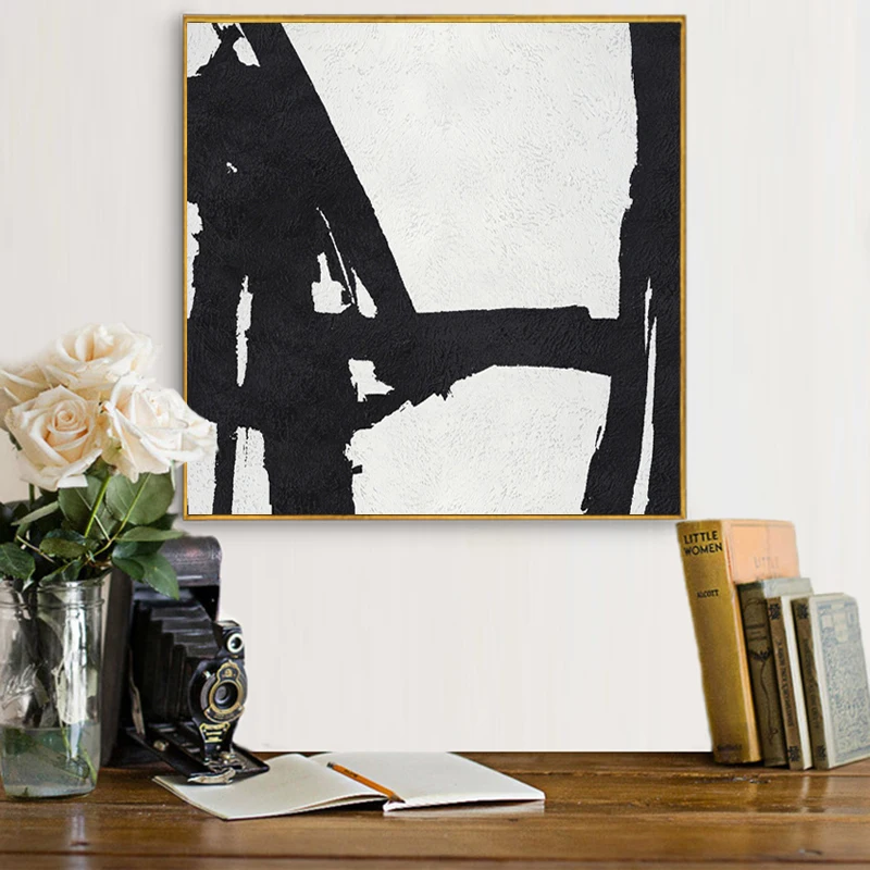 

Modern Abstract Black and White Canvas Paintings Square Posters and Prints Wall Picture Decoration for Home Living Room