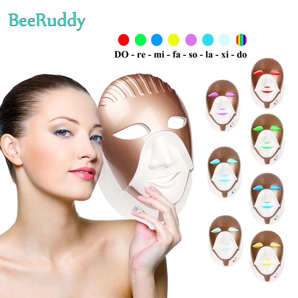  Rechargeable 8 Colors LED Light Photon Facial Neck Mask Wrinkle Acne Removal Skin Rejuvenation LED  - 4000181130234