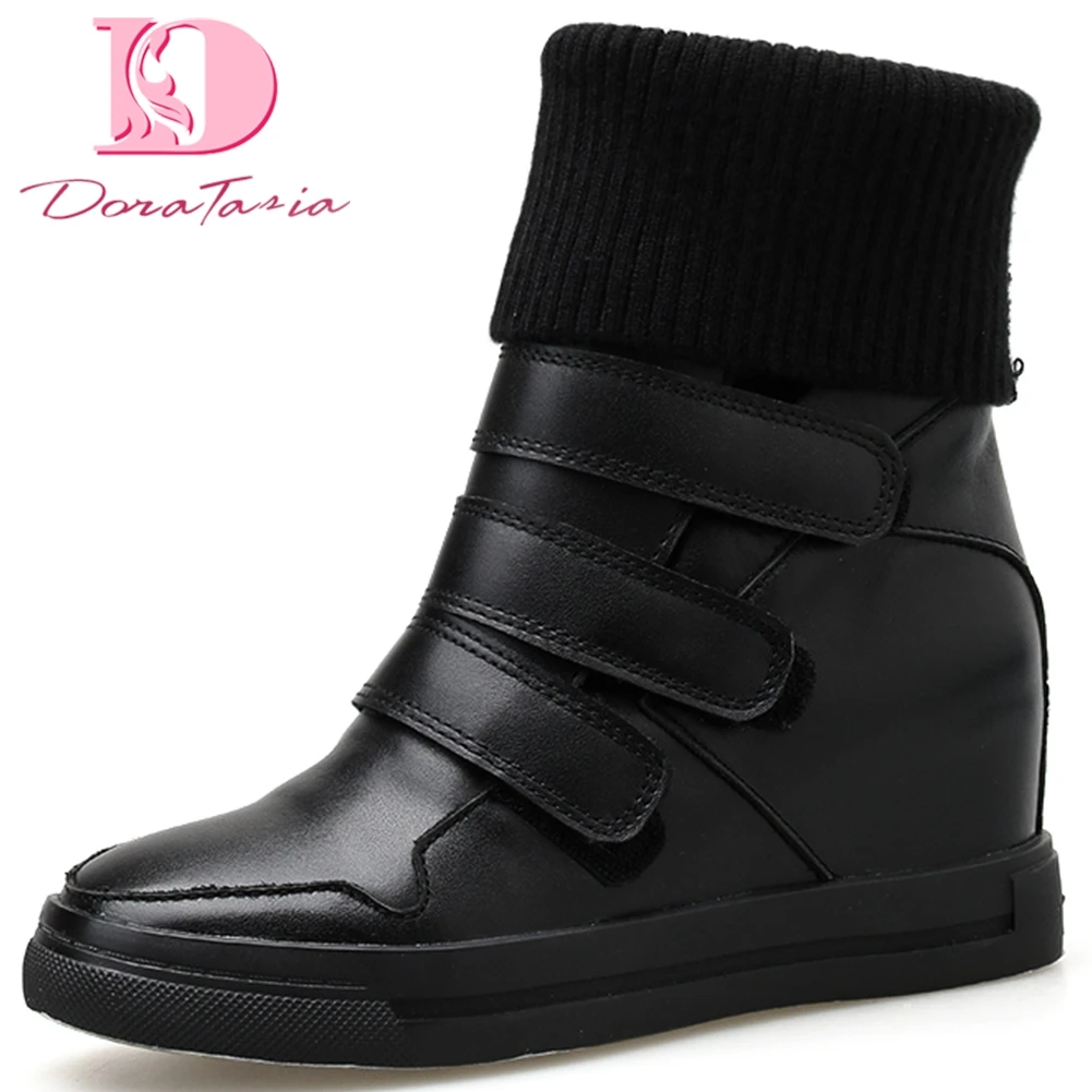 

Doratasia 2020 Genuine Cow Leather Fashion hook&loop Ankle Boots Woman Shoes Increasing Heels Shoes Women Boots