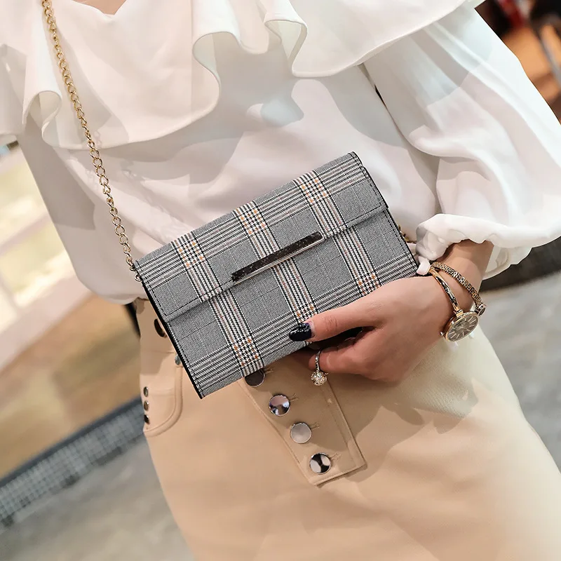 

2018 Spring And Summer New Style Chain Oblique Single-shoulder Bag for Women Bag Europe And America Evening Bag Fashion Plaid Ir