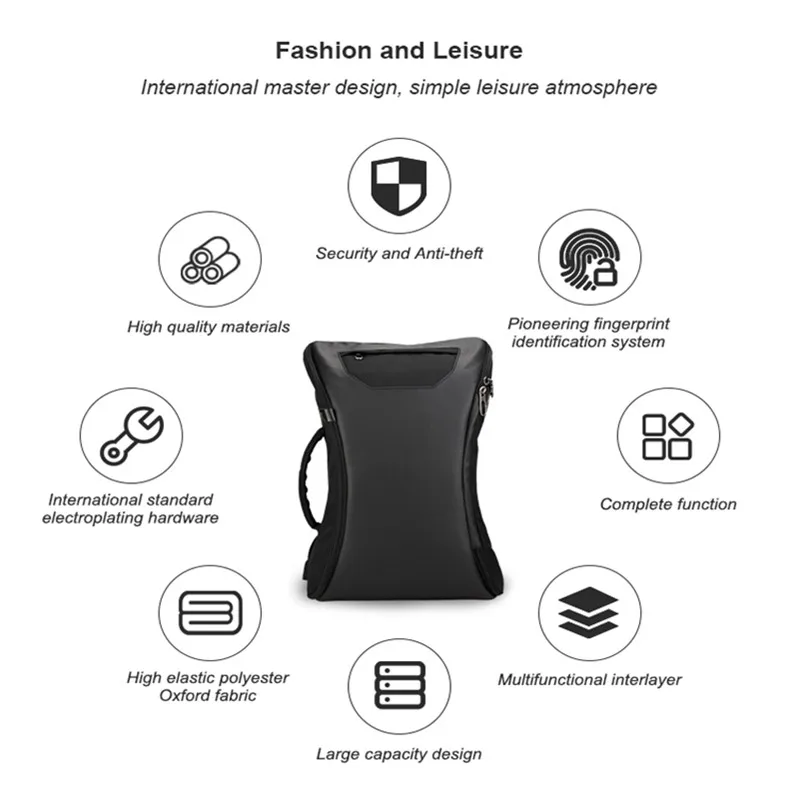 Fipilock FL-V2 отпечаток пальца рюкзак Usb зарядка противоугонные рюкзаки Повседневный стиль сумки умный БЕСКЛЮЧЕВОЙ замок бизнес дорожная сумка
