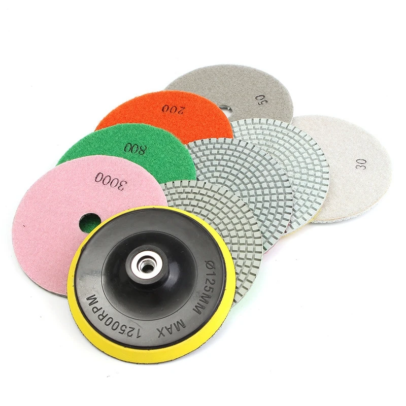HHO-9Pcs/Set 5 Inch Diamond Polishing Pad Set Granite Marble Concrete Stone Tile Wet Dry for Granite Concrete Marble Stone Tiles