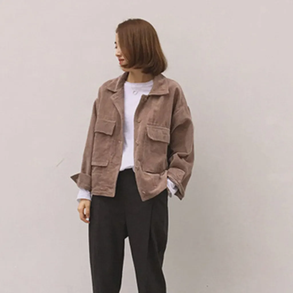 Новинка Harajuku вельветовые куртки для женщин зима осень пальто размера плюс женские большие Топы Милые куртки однотонная одежда# D25