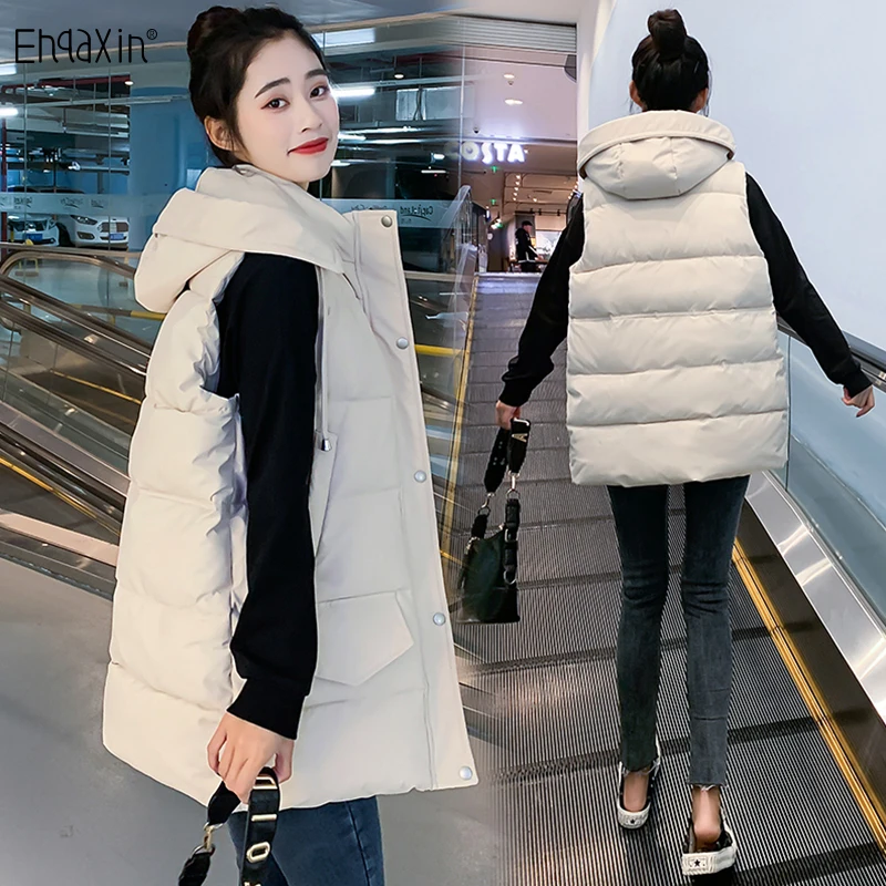 

EHQAXIN New Ladies Casual Hooded Waistcoat Jacket Autumn Winter Fashion Jacket All-Match Outer Wear Zipper Warm Down Vest M-2XL