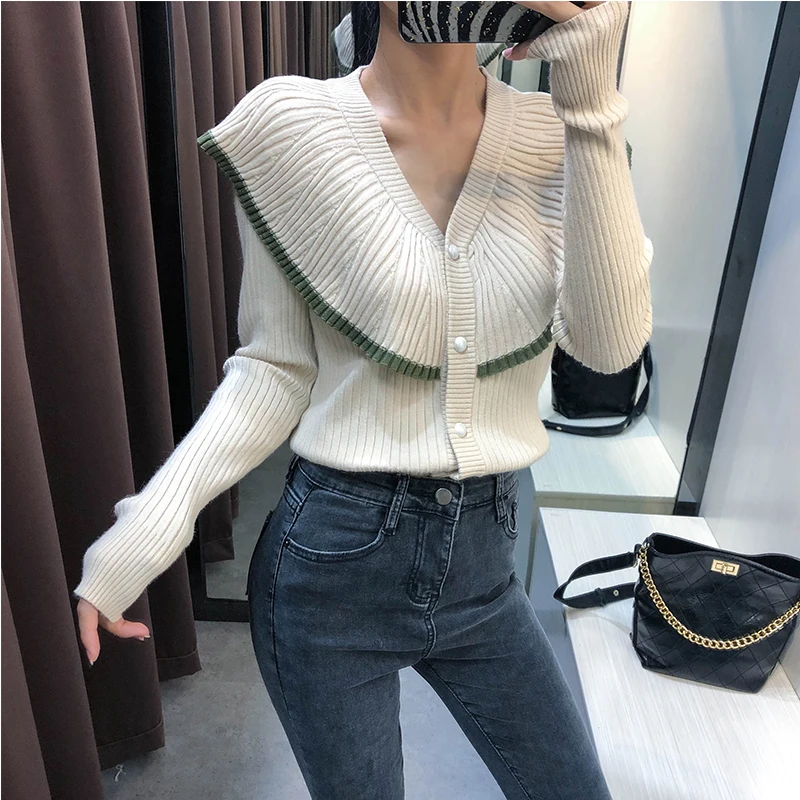 Best Price Sweater Women Top Cotton Full 2019 Autumn New V-neck Long-sleeved Ruffled Color Cardigan Sweater Female Sweet Temperament Woman Best Price Sweater Women Top Cotton Full 2019 Autumn New V-neck Long-sleeved Ruffled Color Cardigan Sweater Female Sweet Temperament Woman