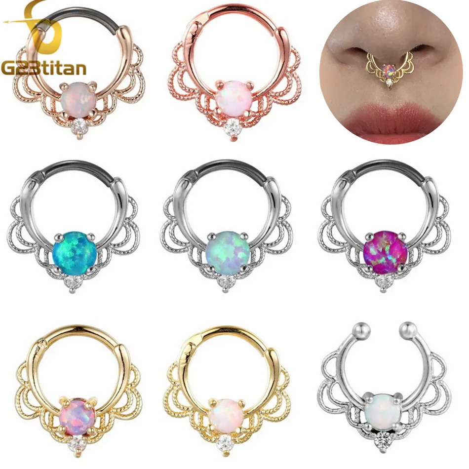 Hoop Earrings Piercing Jewelry Nose Rings Body Piercing Jewelry Body Jewelry Ear Piercing Jewelry Body Piercing Earrings Crystal Opal Stone Nose Rings Titanium Septum Clicker Real Fake Septum Piercing Ear Helix Lobe Earring Daith Hoop Body Jewelry