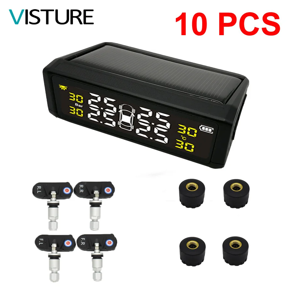 

10 pcs per lot Car Tire Pressure Alarm Monitor System Car Solar TPMS Display Temperature Warning Visture New S05N/S05W
