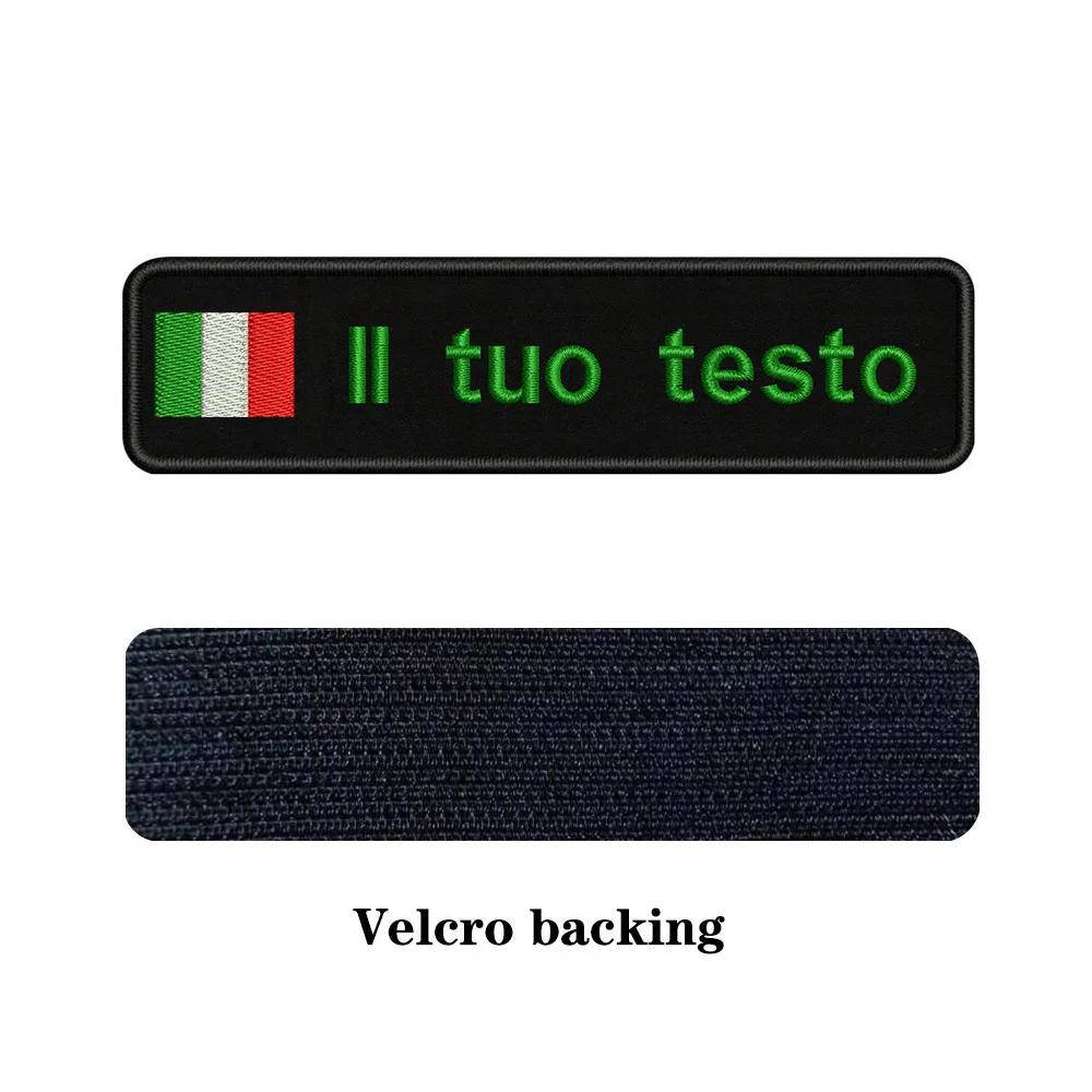 Заказная вышивка с именем итальянского флага или заплатка с текстом 10 см* 2,5 см значок с железом на липучке для одежды брюки рюкзак шляпа - Цвет: green-Velcro