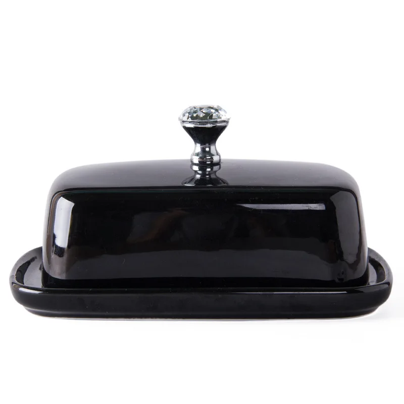 

Black ceramics Butter Dish Box Container Elegant Cheese Server Storage Keeper Tray With Easy To Hold Lid