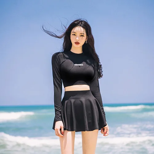

Photo Shoot South Korea 2019 New Style Sun-resistant Bathing Suit Women's Long-Sleeve Boxer High-waisted Split Skirt-Conservativ