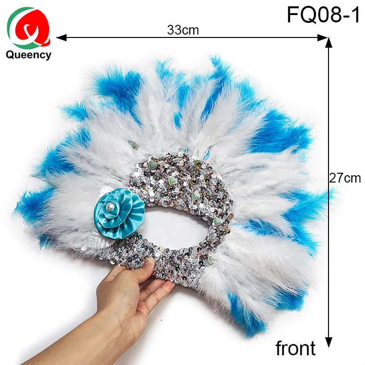 

FQ08-10 DHL- Beautiful Soft Feather Fan Africa Italy hand fan 3d Applique and sequince with big Stones for Wedding and Show