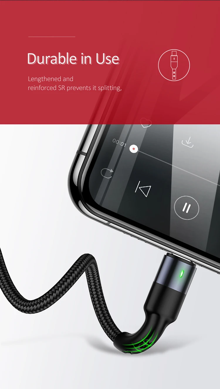 USAMS 4 3 в 1 мульти usb кабель для зарядки для iPhone8 samsung xiaomi зарядное устройство для apple светильник с разъемом микро usb type c кабель светодиодный пружина